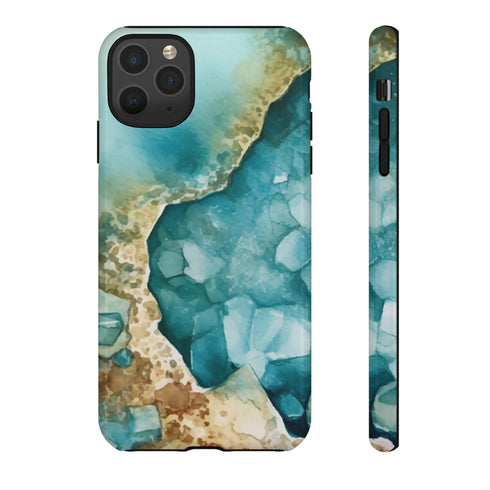 Aquamarine inspired Geode in Watercolor - Impact Resistant Phone Case iPhone 11 Pro Max Glossy